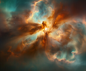 a captivating image of a swirling nebula in space, its pearlescent colors reminiscent of an ethereal