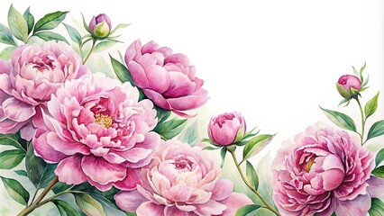 Poster - Watercolor of elegant pink peony flowers, watercolor,pink, peony, flowers, botanical, feminine, soft, delicate, painting