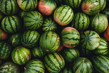 Watermelons in a heap top view as a background