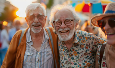 Wall Mural - Elderly doing holiday activities happily and having fun.