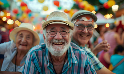 Wall Mural - Elderly doing holiday activities happily and having fun.