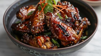 Wall Mural - barbecue chicken wings with white sesame AI generated