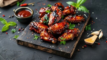 Wall Mural - barbecue chicken wings with white sesame AI generated