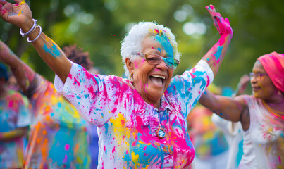 Wall Mural - Elderly doing holiday activities happily and having fun.