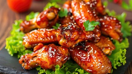 Wall Mural - barbecue chicken wings with white sesame AI generated