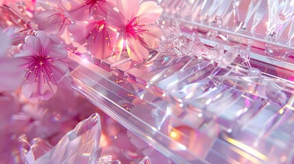 Wall Mural - Pink and white glass piano and flowers illustration poster background