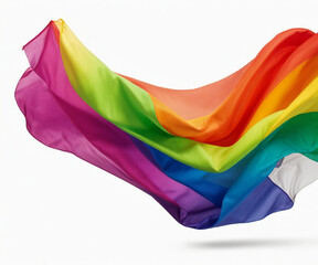 Rainbow pride color fabric floating in the air, isolated on white background