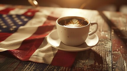 American pride cup of coffee on flag background