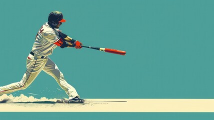 A baseball player hitting a home run, minimal style, illustration background