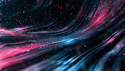 A dark abstract background with streaks of blue and pink light