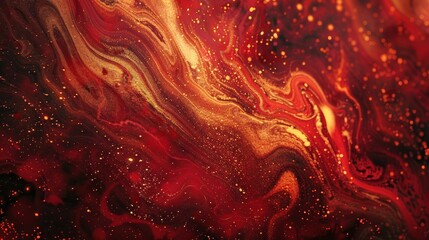 Wall Mural - Marbled red and gold background with swirling patterns and lights background