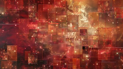 Wall Mural - Abstract red and gold squares with blurred edges and stars background