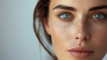 flawless female complexion closeup portrait of a woman with perfect radiant skin and a serene expression beauty and skincare photography