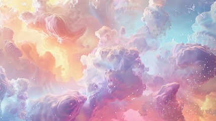 Canvas Print - Ethereal pastel clouds with glowing edges and sparkling glitter background