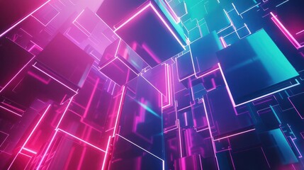 Wall Mural - futuristic abstract 3d digital background with geometric shapes and neon colors abstract graphic design