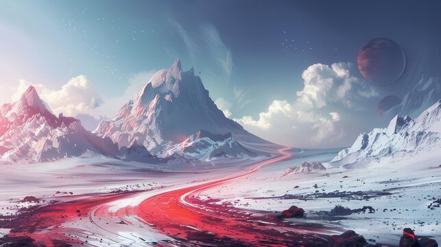 futuristic red hot road concept surreal scifi landscape ai generated digital painting