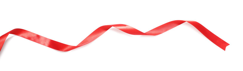 Wall Mural - One beautiful red ribbon isolated on white, top view