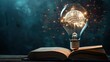 © Jelena - glowing light bulb with brain and book symbolizing innovation selflearning and wisdom