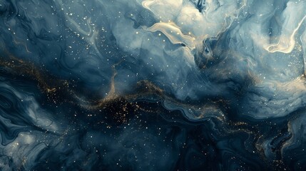Wall Mural - Sapphire and gold tones shimmering particles fluid lines evoking mystical beauty. background