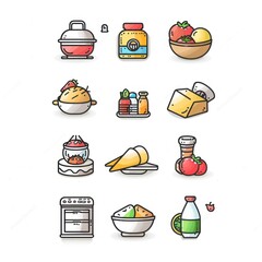 Canvas Print - Set of Colorful Food and Kitchen Icons