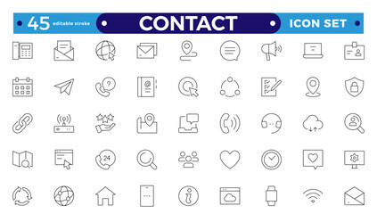 contact outline icons.contact symbols - phone, mail, fax, info, e-mail, support.contains e-mail, pho