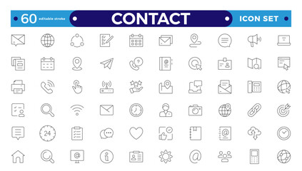 contact outline icons.contact symbols - phone, mail, fax, info, e-mail, support.contains e-mail, pho