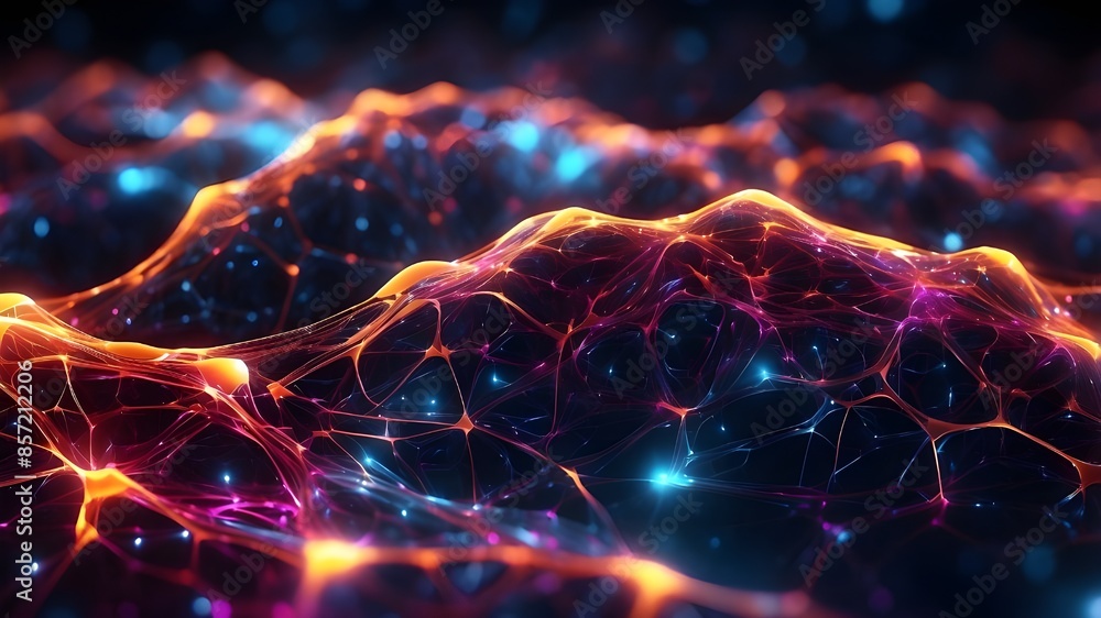 Futuristic Neon Wave Art: Blue and Black Background, Glowing Fractal ...