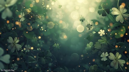 Wall Mural - Abstract forest green and sunlit gold with flowing textures St. Patrick's Day background