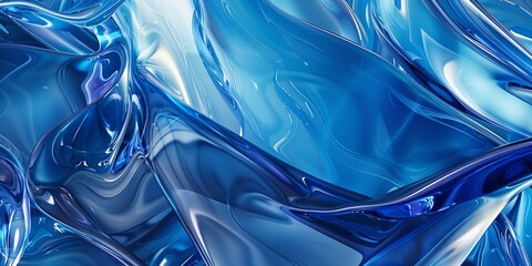 Wall Mural - Abstract blue and white fluid waves background, flowing curves, copy space concept