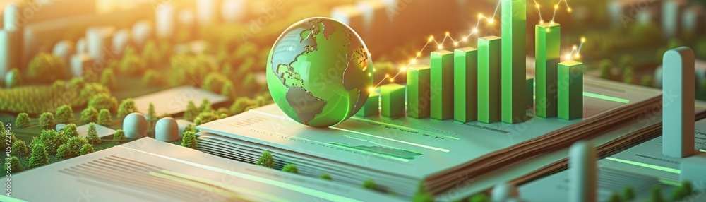 Green energy growth concept with 3D bar graph and globe symbolizing eco ...