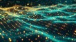 © mikeosphoto - Abstract digital wave with glowing golden lights and bokeh effect. Dynamic, futuristic design in teal and gold colors, perfect for technology themes