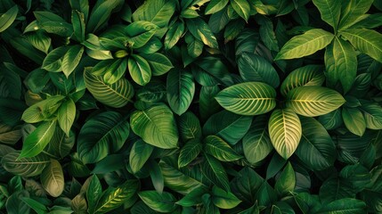 Wall Mural - Tropical Leaf Texture Background with Full Frame of Green Foliage