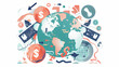 © Rabil - Illustration depicting the concept of global money transfer and currency exchange