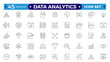 © artshuvo - Data analytics icon set. Big data analysis technology symbol. Containing a database, statistics, analytics, server, monitoring, computing, and network icons. Editable stroke outline icon.