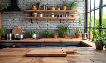 Serene kitchen with an empty cutting board