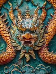 Mystical Thai Art: Mythical Creature Patterns Adorning Temple Wall