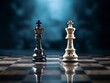 © Svetlana - Close-Up of Black and White King Chess Pieces on Board with Dramatic Lighting. Generative AI