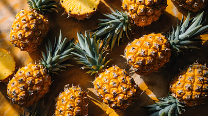 fresh pineapple top down view background poster 