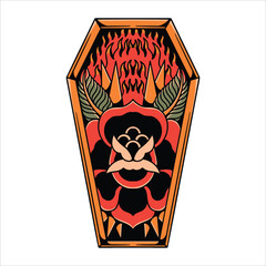 Wall Mural - coffin rose tattoo vector design