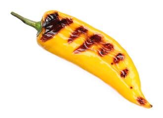 Wall Mural - Tasty grilled yellow pepper isolated on white, top view