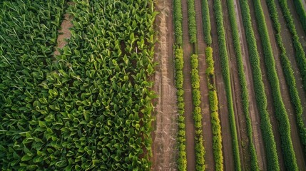 A comparison of two fields one irrigated by traditional means and the other by solarpowered irrigation showcasing the difference in crop growth and sustainability.