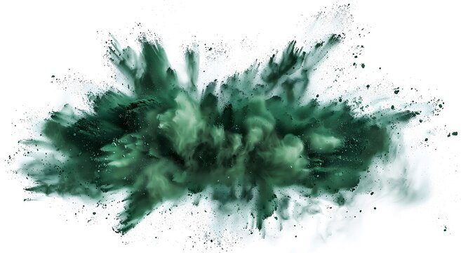 Green powder explosion white background Green Explosion Concept