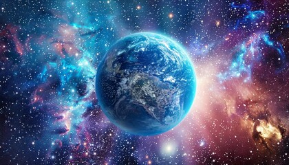 Wall Mural - a blue planet in the middle of a colorful galaxy by ai generated image