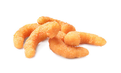 Wall Mural - Tasty breaded fried shrimps isolated on white