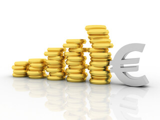 Poster - 3D rendering euro currency symbol with deflation graph