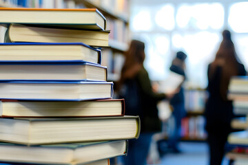 The stack ancient books on a library