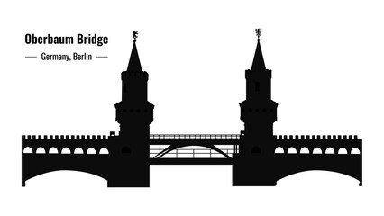 Silhouette of the Oberbaum Bridge isolated on a transparent background. Germany, Berlin attraction. Vector illustration