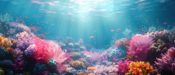 Wall Mural - Crystal clear 8K background of a vibrant coral reef, full of marine life and colors, ideal for underwater themes