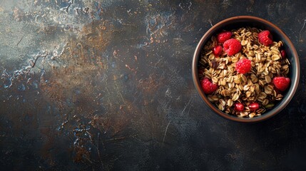 Wall Mural - Oat Granola Bowl with Space for Text Overhead View