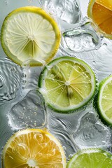 Sticker - Lemon and Lime Slices Floating in Sparkling Water With Ice